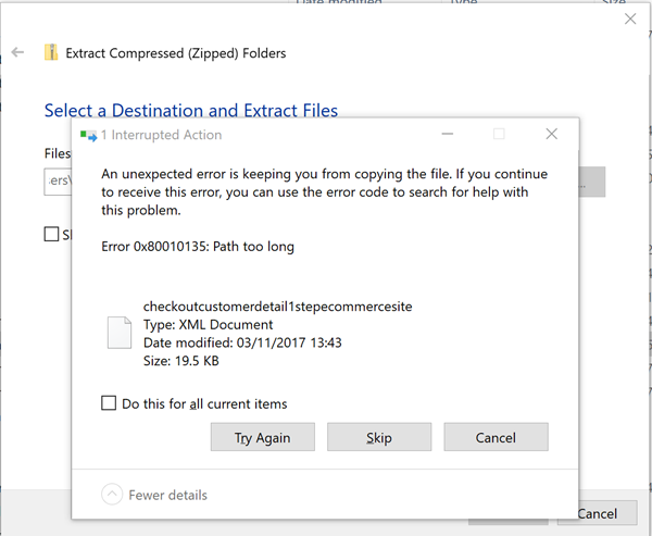 Windows file path too long message Windows file path too long message