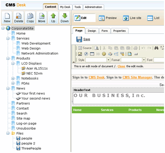 Kentico version 3.1 image of admin area Kentico version 3.1 image of admin area